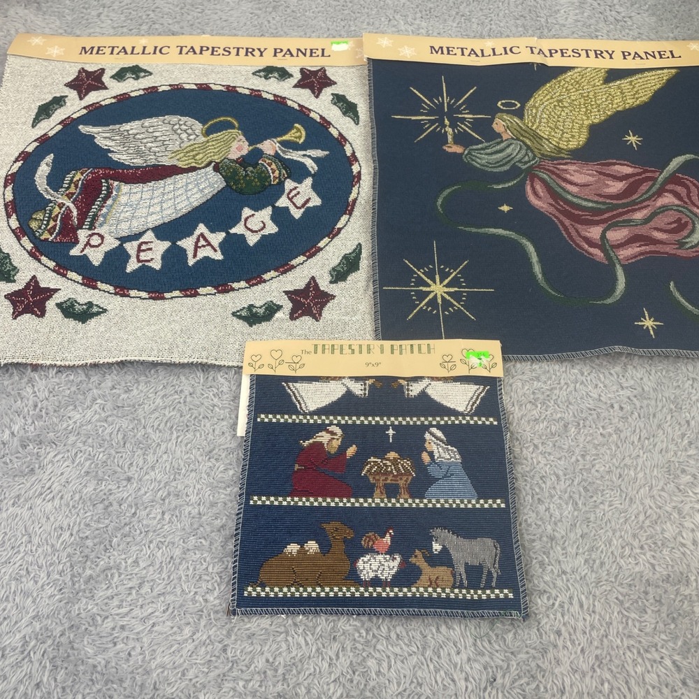 The Tapestry Patch Christmas Panels 3pc Set Multicolor Metallic Angels Nativity